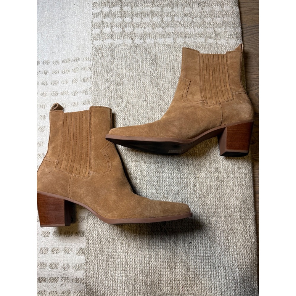 Dolce Vita Tan Suede Western Pointed Toe Ankle Boots Block Heel Women Size 11